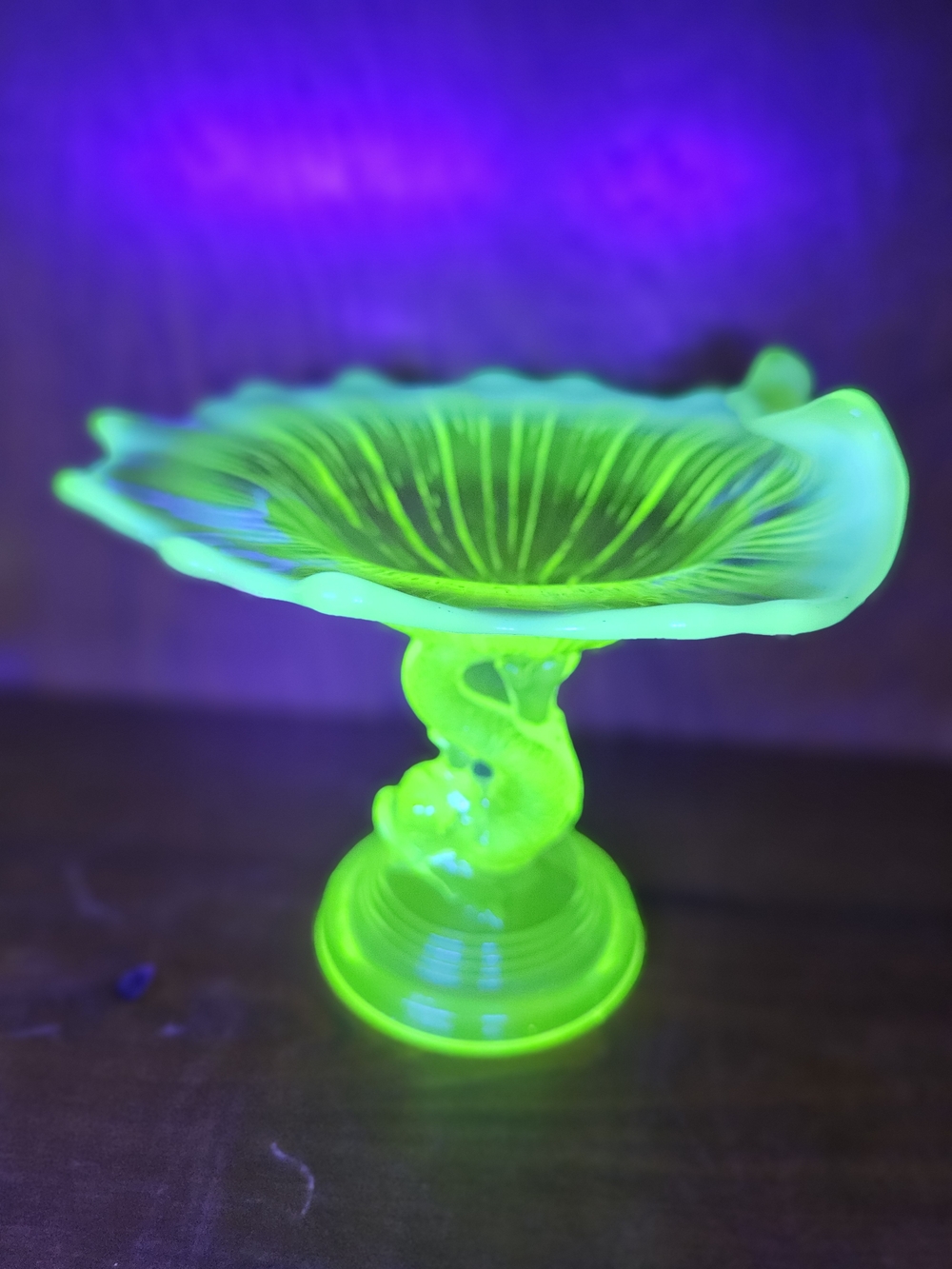 Vibrant Green Uranium Glass Compote - Home Art Decorative Bowl